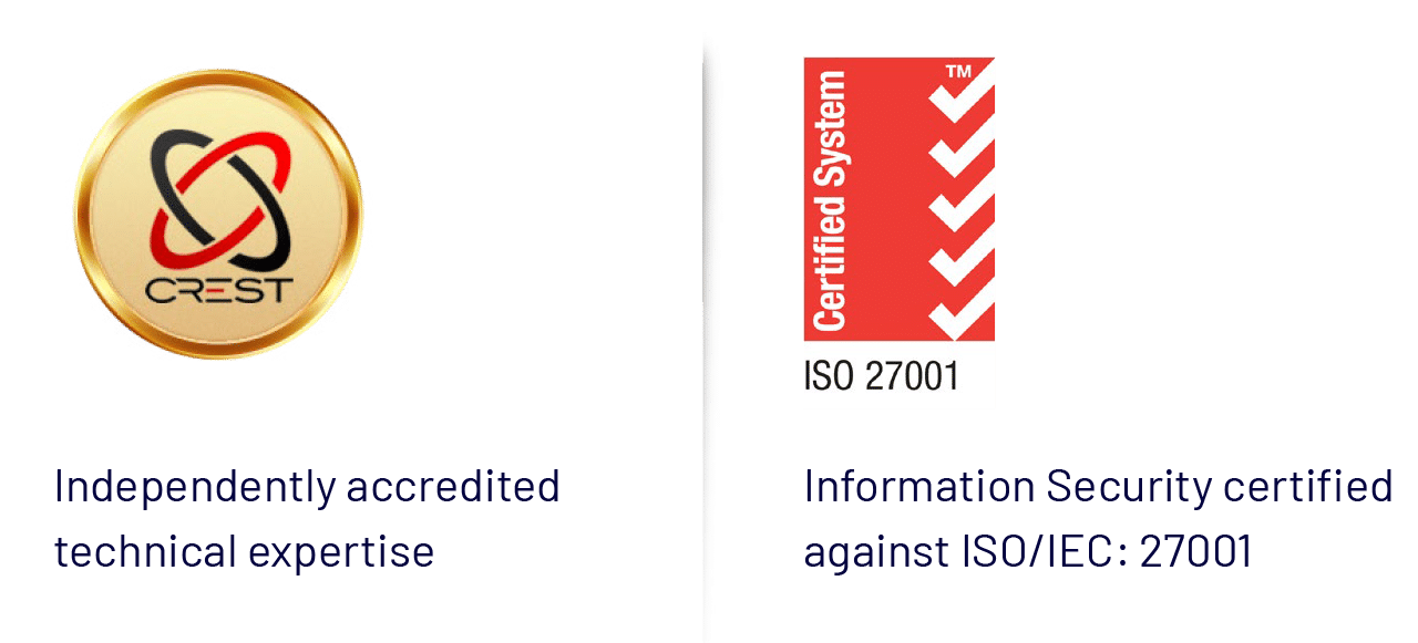 CyberCX CREST and ISO 27001 certification logos